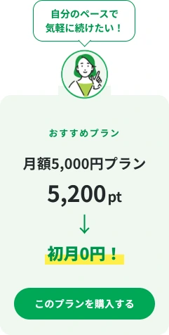 自分のペースで気軽に続けたい！月額5,000円プラン 5,200ポイントが初月0円